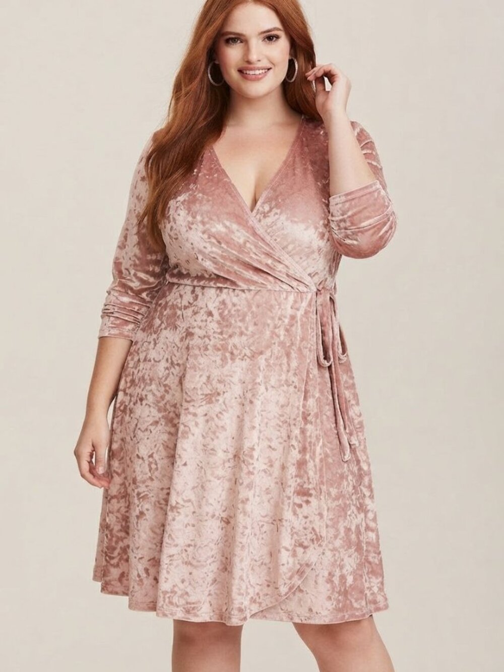 Torrid Women's Size 4X Blush Pink Crushed Velvet Faux Wrap Midi Dress